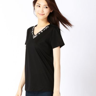 ＜COMME CA TALLサイズ＞ 大きいサイズ プレーティング天竺ビジュープルオーバー(3460EB08) クロ 【三越・伊勢丹/公式】