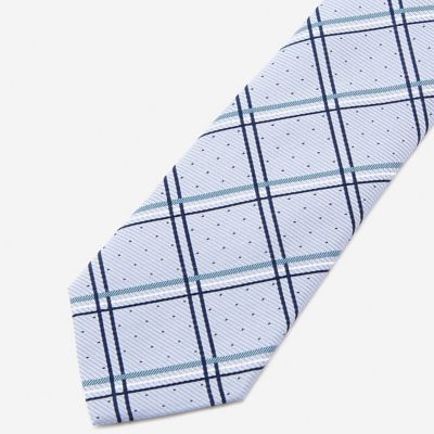 ＜COMME CA ISM (メンズ）＞ ピンドットxチェックがポイントのネクタイ(4706NZ12) サックス 【三越・伊勢丹/公式】