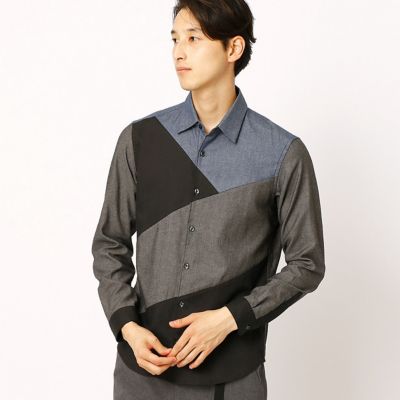 ＜COMME CA ISM (メンズ）＞ パッチワーク切替シャツ(4730IC13) 08・チャコール 【三越・伊勢丹/公式】