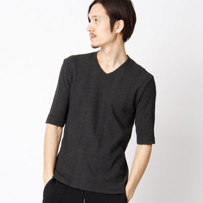 【SALE（三越）】＜COMME CA ISM (メンズ）＞ 5分袖VネックTシャツ(4760TZ05) ブラック 【三越・伊勢丹/公式】