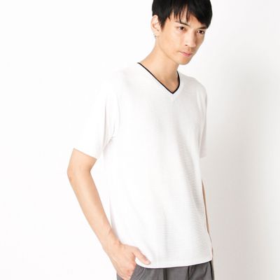 【SALE（三越）】＜COMME CA ISM (メンズ）＞ ニットコンビVネックT(4764TW19) ホワイト 【三越・伊勢丹/公式】