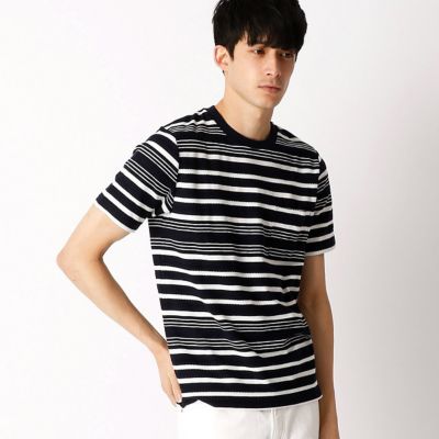 ＜COMME CA ISM (メンズ）＞ ロープ柄のボーダーTシャツ(4764TZ25) ネイビー 【三越・伊勢丹/公式】