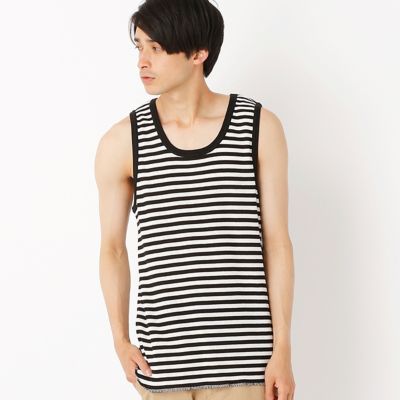 ＜COMME CA ISM (メンズ）＞ ボーダータンクトップ(4764TZ28) ブラック 【三越・伊勢丹/公式】