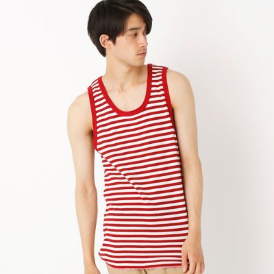 ＜COMME CA ISM (メンズ）＞ ボーダータンクトップ(4764TZ28) レッド 【三越・伊勢丹/公式】