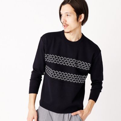 ＜COMME CA ISM (メンズ）＞ 前身七宝文様Wジャガードプルオーバー(4771KZ06) ネイビー 【三越・伊勢丹/公式】