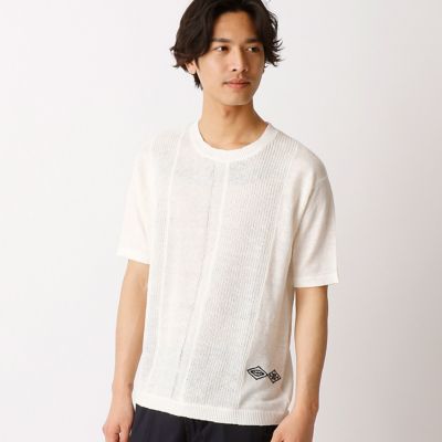 【SALE（三越）】＜COMME CA ISM (メンズ）＞ 編み地のパッチワークと伝統の菱刺しを刺繍したニット(4771KZ11) ホワイト 【三越・伊勢丹/公式】