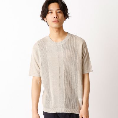 【SALE（三越）】＜COMME CA ISM (メンズ）＞ 編み地のパッチワークと伝統の菱刺しを刺繍したニット(4771KZ11) キナリ 【三越・伊勢丹/公式】