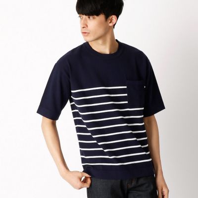 【SALE（三越）】＜COMME CA ISM (メンズ）＞ ボーダー半袖ニットイタリア糸使用(4771KZ15) ネイビー 【三越・伊勢丹/公式】