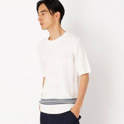 【SALE（三越）】＜COMME CA ISM (メンズ）＞ ザックリした素材で柄が引き立つ半袖プルオーバー(4771KZ18) ホワイト 【三越・伊勢丹/公式】