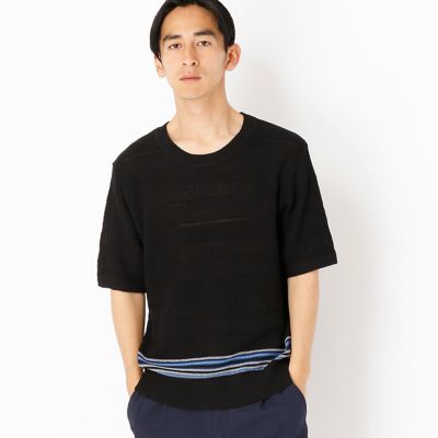 【SALE（三越）】＜COMME CA ISM (メンズ）＞ ザックリした素材で柄が引き立つ半袖プルオーバー(4771KZ18) ブラック 【三越・伊勢丹/公式】