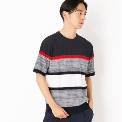 【SALE（三越）】＜COMME CA ISM (メンズ）＞ 清涼感ある素材のブロッキング柄半袖プルオーバー(4771KZ20) ネイビー 【三越・伊勢丹/公式】