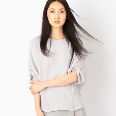 ＜COMME CA Sサイズ＞ トリアセチェック袖口ねじりブラウス(5472HB01) ライトグレー 【三越・伊勢丹/公式】