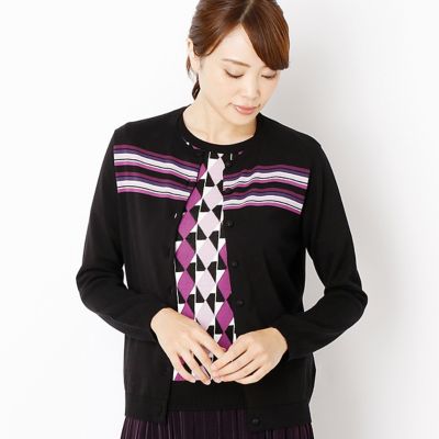 ＜ギャバジンK.T/Gabardine K.T＞ アセテートマルチボーダーカーディガン(7201IB01) ブラック 【三越・伊勢丹/公式】
