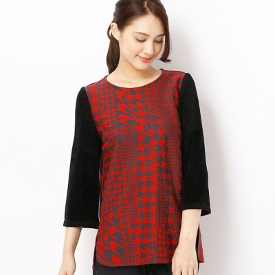 ＜ギャバジンK.T/Gabardine K.T＞ 千鳥柄ジャガードチュニック丈プルオーバー(7203EC09) レッドxブラック 【三越・伊勢丹/公式】