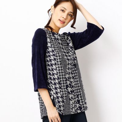 ＜ギャバジンK.T/Gabardine K.T＞ 千鳥柄ジャガードチュニック丈プルオーバー(7203EC09) ネイビーxグレー 【三越・伊勢丹/公式】