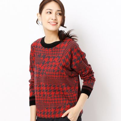 ＜ギャバジンK.T/Gabardine K.T＞ 千鳥柄ジャガードプルオーバー(7203EC10) レッドxブラック 【三越・伊勢丹/公式】