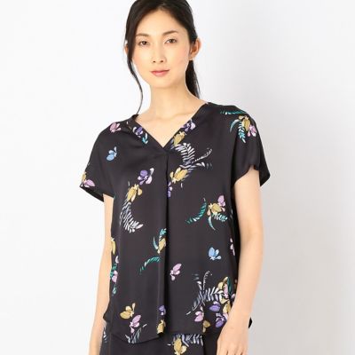 ＜ギャバジンK.T/Gabardine K.T＞ サッカー調花柄プリントフレンチスリーブプルオーバー(7203HB01) ネイビー系 【三越・伊勢丹/公式】