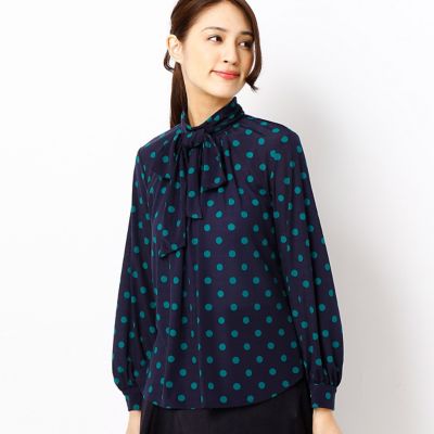 ＜ギャバジンK.T/Gabardine K.T＞ エスパンディスムースドットプリントブラウス(7220HC04) ネイビーxターコイズブルー 【三越・伊勢丹/公式】