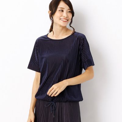 ＜ギャバジンK.T/Gabardine K.T＞ ストライプベロア半袖プルオーバー(7221EC06) ネイビー 【三越・伊勢丹/公式】