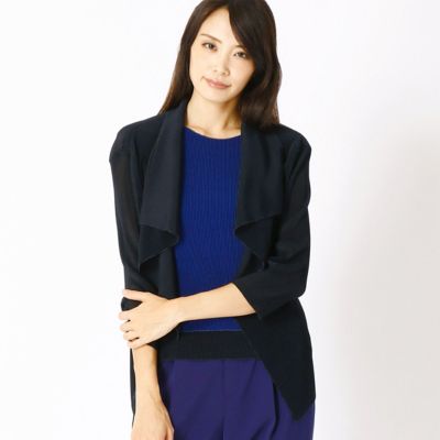 ＜COMME CA TALLサイズ＞ 大きいサイズ エスパディ天竺プリーツカーディガン(7603JC01) ネイビー 【三越・伊勢丹/公式】