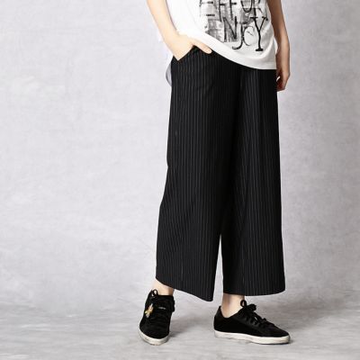 ＜β/ベータ＞ ワイドクロップドパンツ(7777PC10) ブラックxホワイト 【三越・伊勢丹/公式】