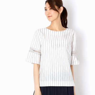 ＜Gabardine K.T+（大きいサイズ）＞ 大きいサイズ よろけストライプブラウスプルオーバー(7820HZ23) グレー系 【三越・伊勢丹/公式】