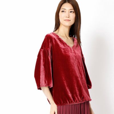 ＜COMME CA Sサイズ＞ シルクレーヨンベルベットボリュームスリーブプルオーバー(9601HB02) レッド 【三越・伊勢丹/公式】