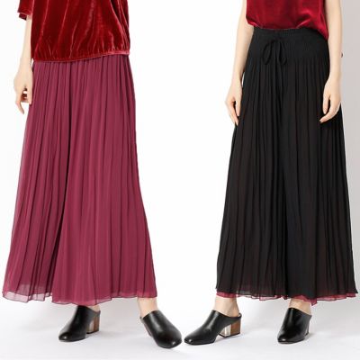 ＜COMME CA Sサイズ＞ シフォンプリーツリバーシブルガウチョパンツ(9601PB01) レッドxブラック 【三越・伊勢丹/公式】