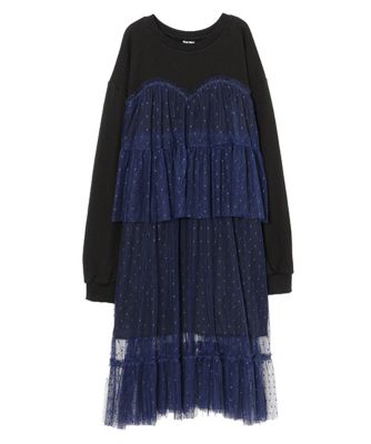＜キャンディストリッパー/Candy Stripper＞ TULLE SWITCHED SWEAT ONE-PIECE(1176663) ブラックxネイビー 【三越・伊勢丹/公式】