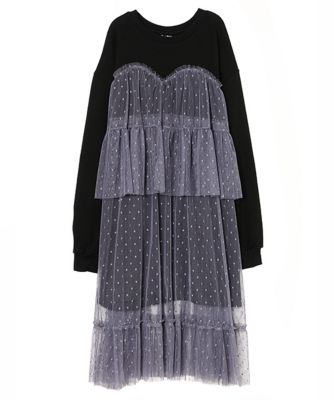 ＜キャンディストリッパー/Candy Stripper＞ TULLE SWITCHED SWEAT ONE-PIECE(1176663) ブラックxグレー 【三越・伊勢丹/公式】