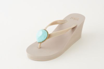 ＜ソレイユ バイププティエ＞12月ターコイズ・ウェッジソールサンダル ベージュ