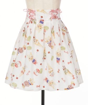 ＜PINK HOUSE CHELSEA＞ニャースクリームプリントスカート（A2163FS002） シロ