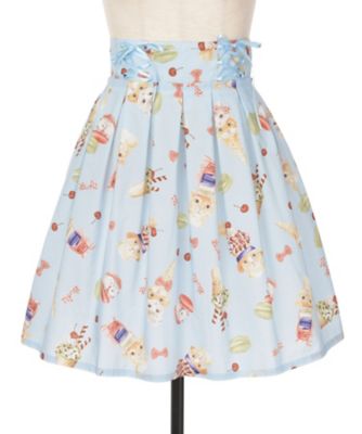 【SALE（三越）】＜PINK HOUSE/ピンクハウス＞ ニャースクリームプリントスカート(A2163FS002) ミズイロ 【三越・伊勢丹/公式】
