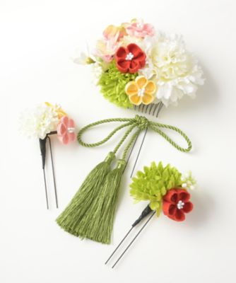 髪飾り(ホワイトxグリーン) 【三越・伊勢丹/公式】