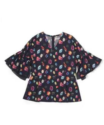【SALE（三越）】＜LUGHA/ルーガ＞ 半袖フレアブラウス(1701-H-03) P.ネイビー 【三越・伊勢丹/公式】