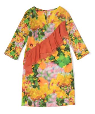 【SALE（三越）】＜CROSS M/mika ninagawa/クロスエム ミカニナガワ＞ ラッフルドレス(1701-CA-01) BKキハナ 【三越・伊勢丹/公式】