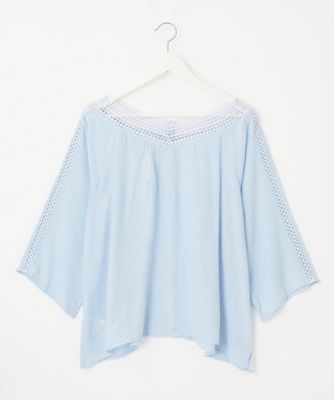【SALE（伊勢丹）】＜Pale h'（ペールアッシュ）＞ 大きいサイズ 楊柳レースブラウス(PH17-SFS06)(クローバー) ライトブルー(11) 【三越・伊勢丹/公式】