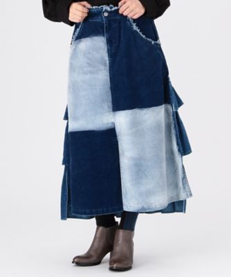 ＜AS KNOW AS olaca/アズ ノゥ アズ オオラカ＞ 大きいサイズ フリフリフリルスカート(OE0919)(クローバー) インディゴ 【三越・伊勢丹/公式】