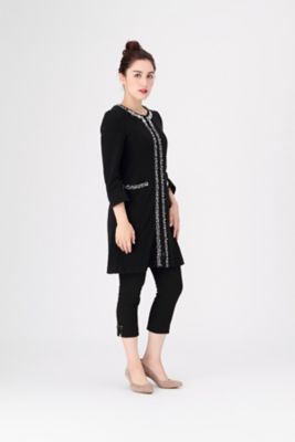 ＜TO BE CHIC＞ 大きいサイズ OMI ビジュー付ロングジャケット(W7E12681)(クローバー) クロ(09L) 【三越・伊勢丹/公式】