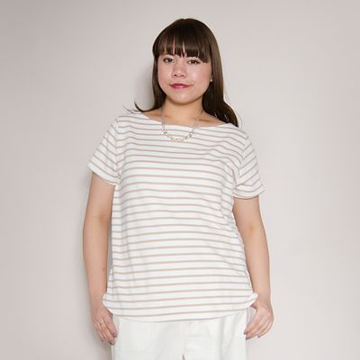 【SALE（伊勢丹）】＜VARAL DE MODA+＞ 大きいサイズ ソフトミニ裏毛ボーダーTシャツ(V71-2006)(クローバープラス) ベージュ(20) 【三越・伊勢丹/公式】