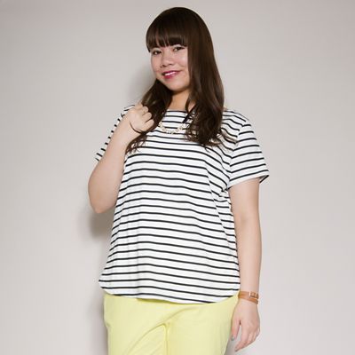 【SALE（伊勢丹）】＜VARAL DE MODA+＞ 大きいサイズ ソフトミニ裏毛ボーダーTシャツ(V71-2006)(クローバー) ブラック(90) 【三越・伊勢丹/公式】