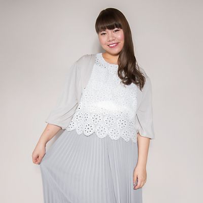 【SALE（伊勢丹）】＜VARAL DE MODA+＞ 大きいサイズ バルーン袖ショートカーディガン(V71-2029)(クローバープラス) ライトグレー(91) 【三越・伊勢丹/公式】