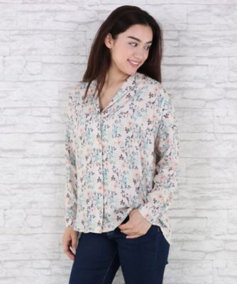 ＜サブストリート マイスタンダード/SAB STREET MY STANDARD＞ 大きいサイズ <tinsels(ティンセル)>リーフプリントブラウス(33-01-5676)(クローバー) リーフ(01) 【三越・伊勢丹/公式】