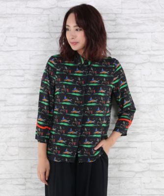 ＜サブストリート マイスタンダード/SAB STREET MY STANDARD＞ 大きいサイズ <Mad winds(メッド ウインズ)>レトロプリントブラウス(33-01-5696)(クローバー) ブラック(00) 【三越・伊勢丹/公式】