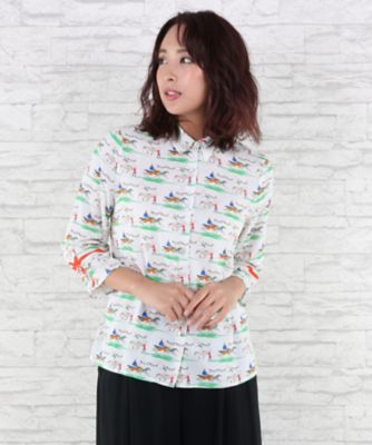 ＜サブストリート マイスタンダード/SAB STREET MY STANDARD＞ 大きいサイズ <Mad winds(メッド ウインズ)>レトロプリントブラウス(33-01-5696)(クローバー) ホワイト(01) 【三越・伊勢丹/公式】