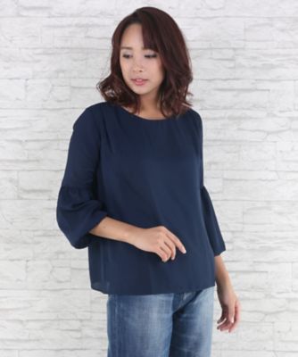 ＜サブストリート マイスタンダード/SAB STREET MY STANDARD＞ 大きいサイズ ジョーゼット袖バルーンブラウス(33-01-5743)(クローバープラス) ネイビー(40) 【三越・伊勢丹/公式】