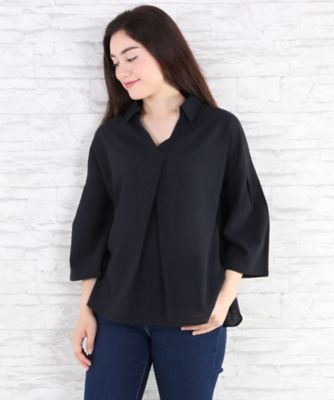 【SALE（伊勢丹）】＜サブストリート マイスタンダード/SAB STREET MY STANDARD＞ 大きいサイズ ボイルワッシャーコットンブラウス(33-03-5702)(クローバー) ブラック(00) 【三越・伊勢丹/公式】