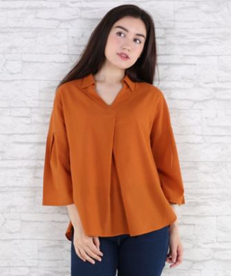 【SALE（伊勢丹）】＜サブストリート マイスタンダード/SAB STREET MY STANDARD＞ 大きいサイズ ボイルワッシャーコットンブラウス(33-03-5703)(クローバープラス) オレンジ(70) 【三越・伊勢丹/公式】