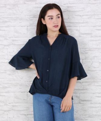 【SALE（伊勢丹）】＜サブストリート マイスタンダード/SAB STREET MY STANDARD＞ 大きいサイズ シワ加工タックブラウス(33-03-5728)(クローバープラス) ネイビー(40) 【三越・伊勢丹/公式】