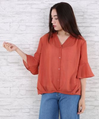 【SALE（伊勢丹）】＜サブストリート マイスタンダード/SAB STREET MY STANDARD＞ 大きいサイズ シワ加工タックブラウス(33-03-5728)(クローバープラス) オレンジ(70) 【三越・伊勢丹/公式】